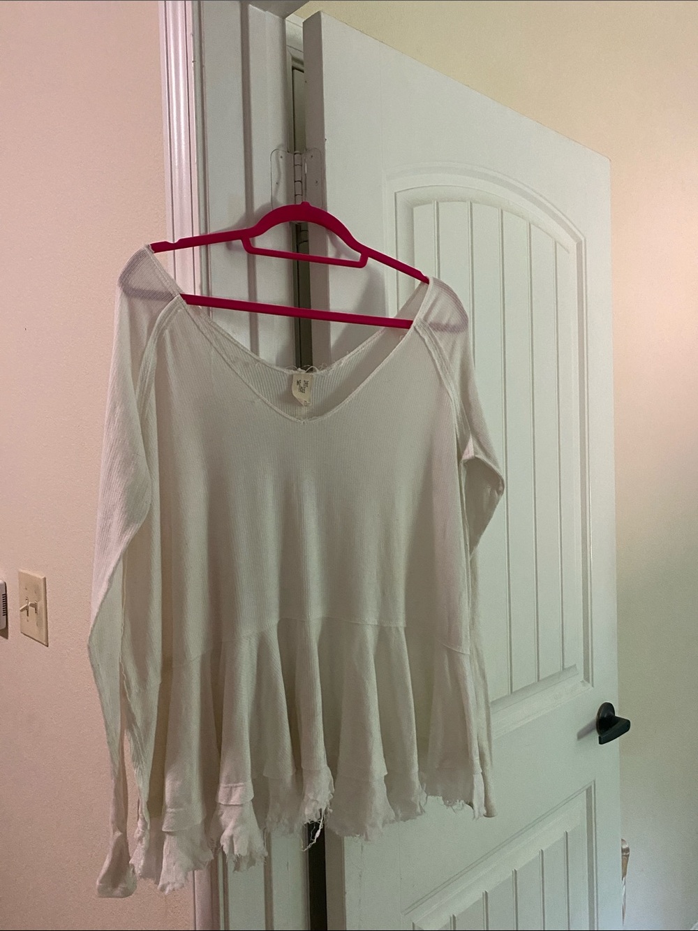 We The Free Cream V-Neck Long Sleeve Ruffle Hem Tunic